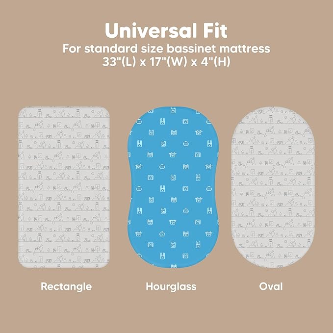 2-Pack Organic Bassinet Sheets for Girls, Boys - 100% Cotton Bassinet Mattress Sheets Compatible with Halo Bassinest Swivel Sleeper, Graco, Baby Delight,Chicco,Unisex Fitted Bassinet Sheets (KeaPixel)