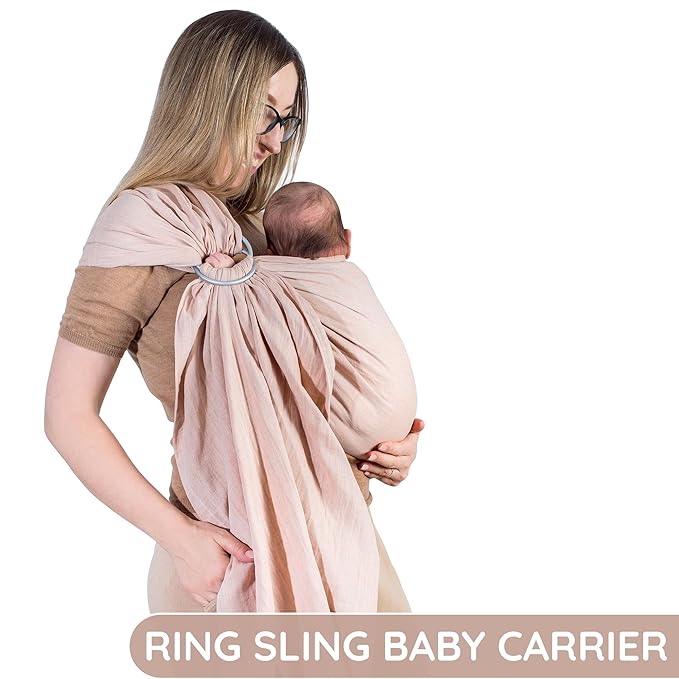 Baby Ring Sling – Breathable 100% Cotton Wrap for Infant Support, Baby Sling Carrier – Adjustable Muslin Fabric, Sunset Rose Baby Sling Wrap - Soft Chest Hold for Travel