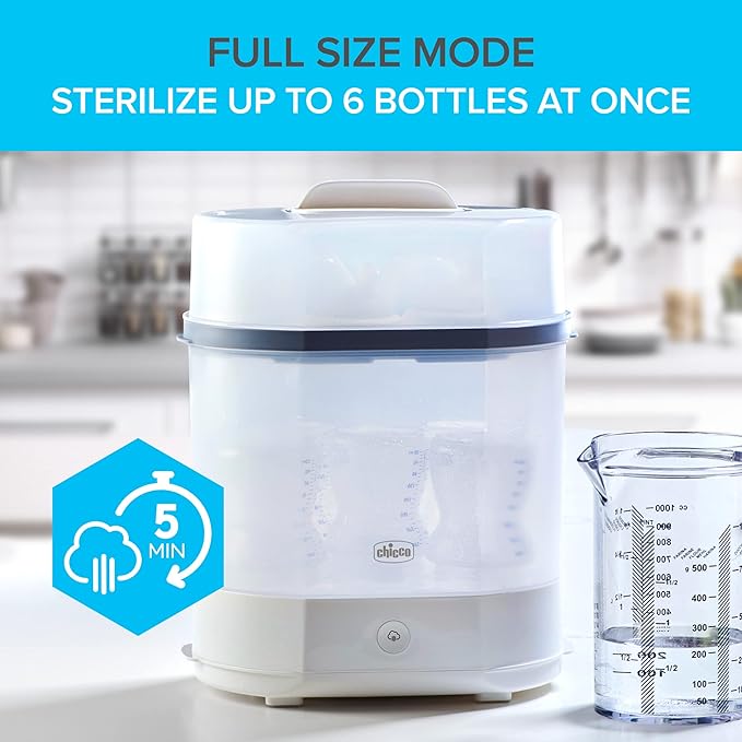 Chicco 3-in-1 Modular Electric Steam Sterilizer for Baby Bottles, Feeding Accessories, and More | Eliminates 99.9% of Germs | 3 Configurations | Automatic Shut-Off and Quiet Operation