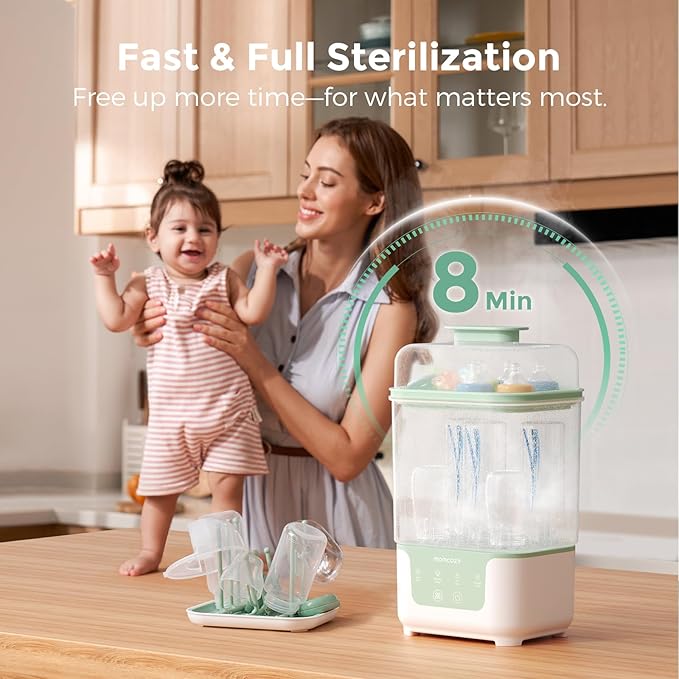 Momcozy Bottle Sterilizer and Dryer, Modular Nesting Space Saving Design, 6 Bottles Capacity, 4 in 1 Compact Sterilizer for Baby Bottles, Breast Pump Parts & Newborn Essentials, Drying Rack Included