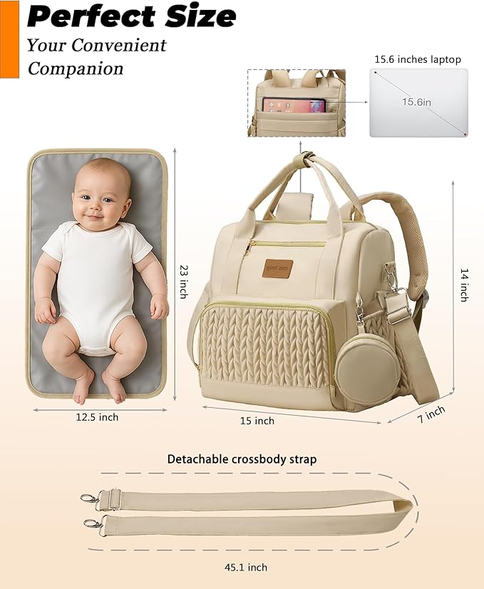 Backpack Diaper Bag,Stylish Waterproof Baby Diaper Bags with Changing Pad,Insulated Pockets,Multi-Function Travel Diaper Backpacks, Baby Registry Search,Khakii