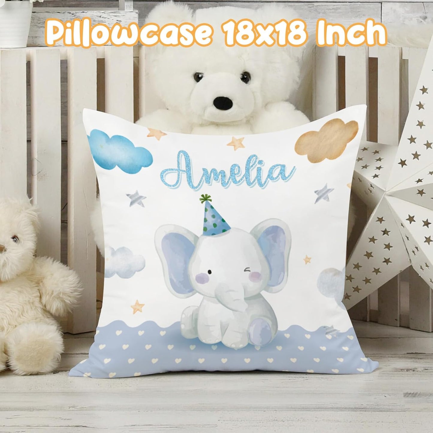 Custom Crib Bedding Set - Elephant Design Personalized Name Baby Nursery Bed 3 Pcs Set - Chic Soft Blanket with Dotted Backing, Sheet, Pillowcase for Newborn Girls Boys Gifts Color18