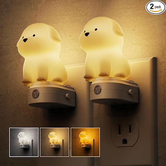 L LOHAS LED Plug in Night Light for Kids,2-Pack 3D Cute Puppy Night Lights with Dusk to Dawn Sensor,1600K/2700K/5000K 3CCT Dog Night Light,Christmas Birthday Gift Nightlight for Kids,Room Decor