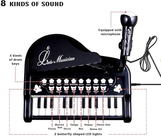 Love&Mini Toy Piano for Toddler - Birthday Gift for 1 2 3 4 Year Old Girls and Boys, 24 Keys Multi-Functional Baby Piano Toy with Microphone