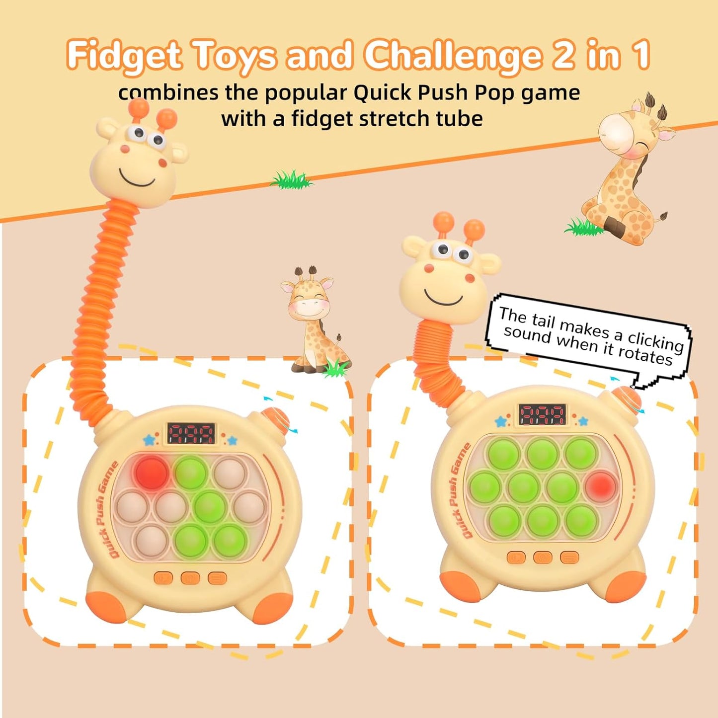Giraffe Quick Push Game, Stretchable Neck with Fidget Stretch Tube, 20 Game Modes, Light Up Fidget Toys for Kids & Adults, Fast Push Game with LED Screen, Stress Relief, Birthday Gift