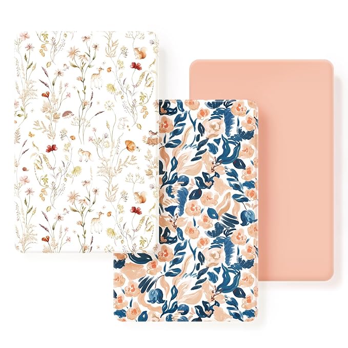 GRSSDER Pack n Play Sheets Fitted 3 Pack, Stretchy Ultra Soft Jersey Knit Pack and Play Sheets, Universal Fitted Portable/Mini Crib Mattresses Snug and Safe, Dream & Blush Flora Print