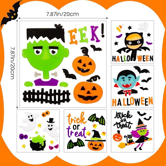 Halloween Window Clings Gel, Vampire, Zombie, Witch, Ghost, Black Cat, Bat, Home Party Supplies Window Glass Decorations
