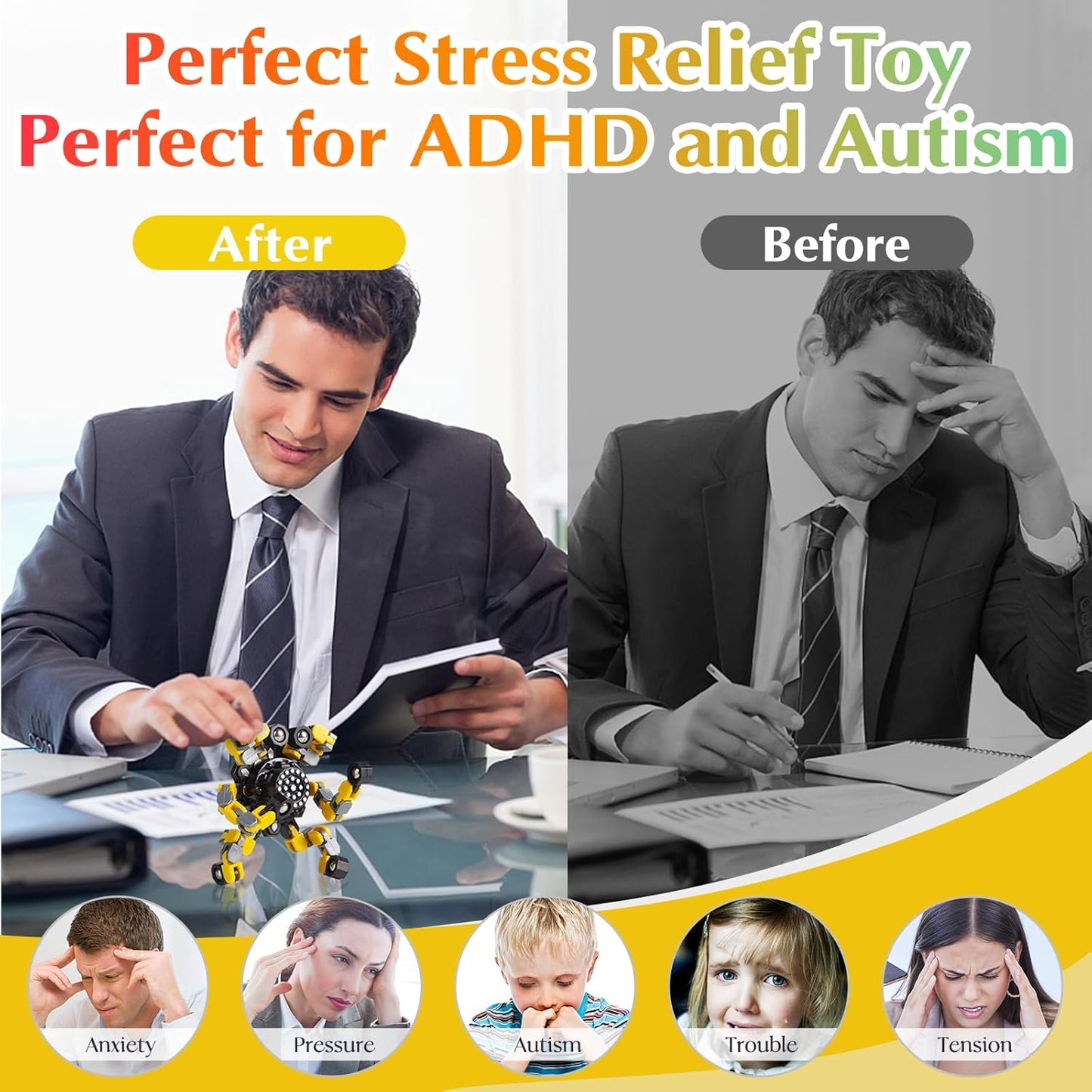 Transformable Fidget Spinners 3 Pcs for Kids and Adults Stress Relief Sensory Toys for Boys and Girls Fingertip Gyros for ADHD Autism for Kids