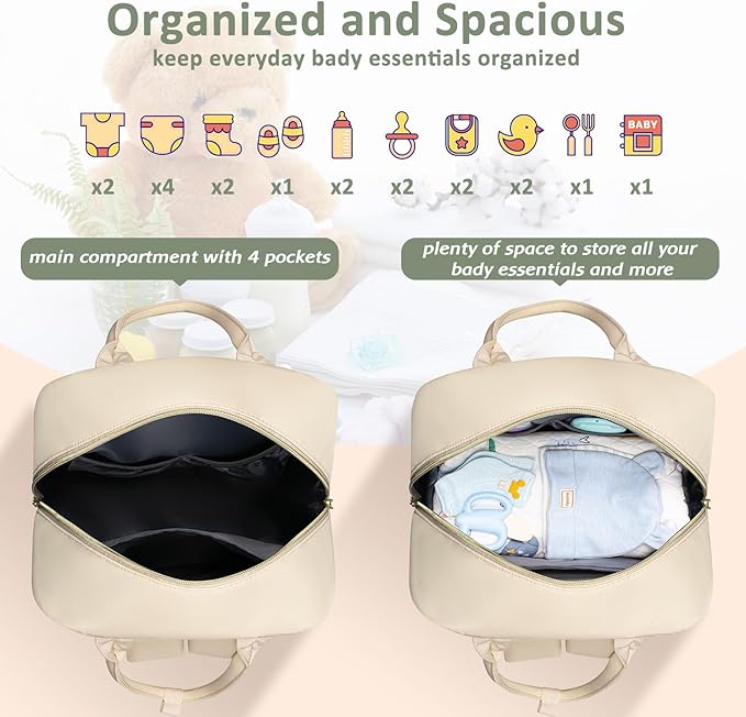 Diaper Bag Backpack,Baby Essentials Diapers Bag with Pacifier Case,Multipurpose Stylish Large Capacity Travel Backpack for Baby Girl/Boy(M-Beige)