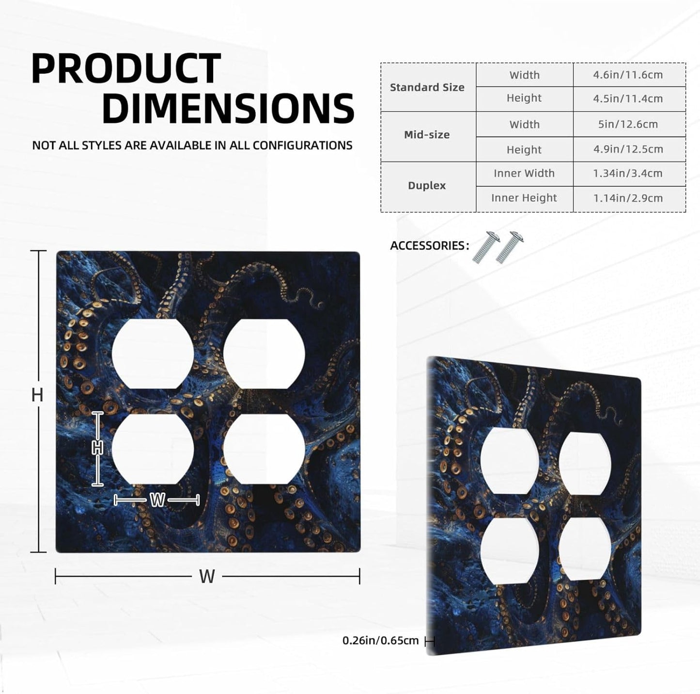 Decorative Outlet Covers Horror Night Blue Ocean Evil Octopus 2 Gang Wall Plate Cover Double Duplex Receptacle Two Switch Light Switch Cover Plate Jumbo Dual Faceplate for Home Decor