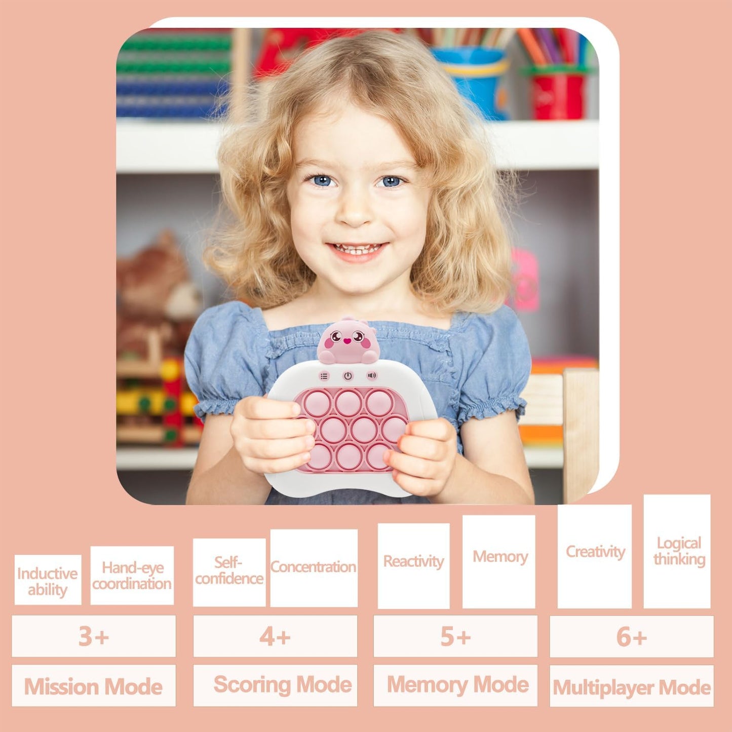 Quick Push Pop Game Fidget Toys Pro for Kids Adults, Handheld Puzzle Game Machine, Squeeze Poppet Sensory Fast Push Bubble Toy,Party Game,Birthday Gitfs Pink Dragon