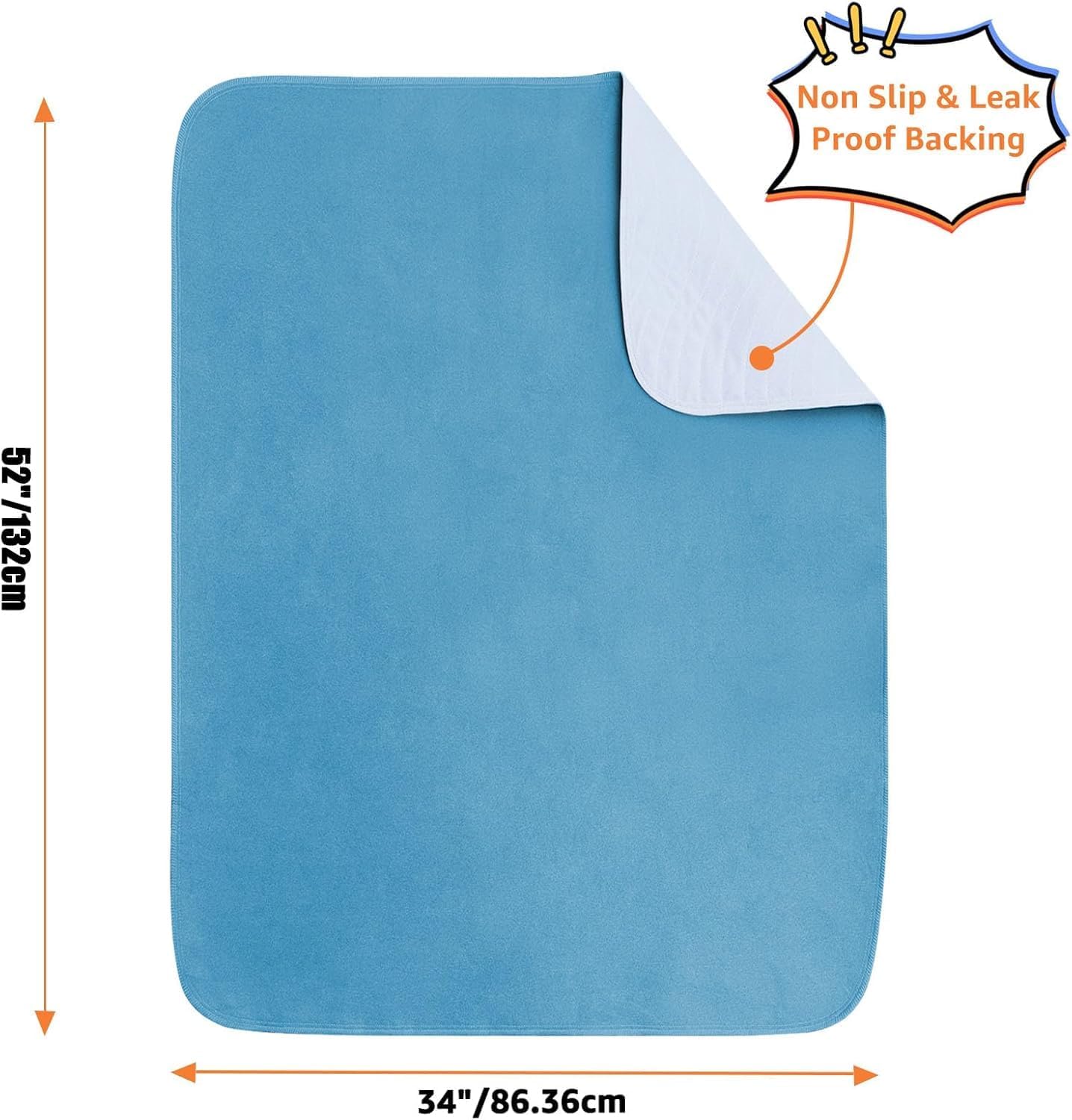 Bed Pad Washable Waterproof，Washable Underpads Incontinence Pads for Kids,Adults,Elderly,Pets,Liquid Absorption Reusable Bedwetting - Waterproof Protective Pad for Bed,Sofa (1 Pack - 34x52)