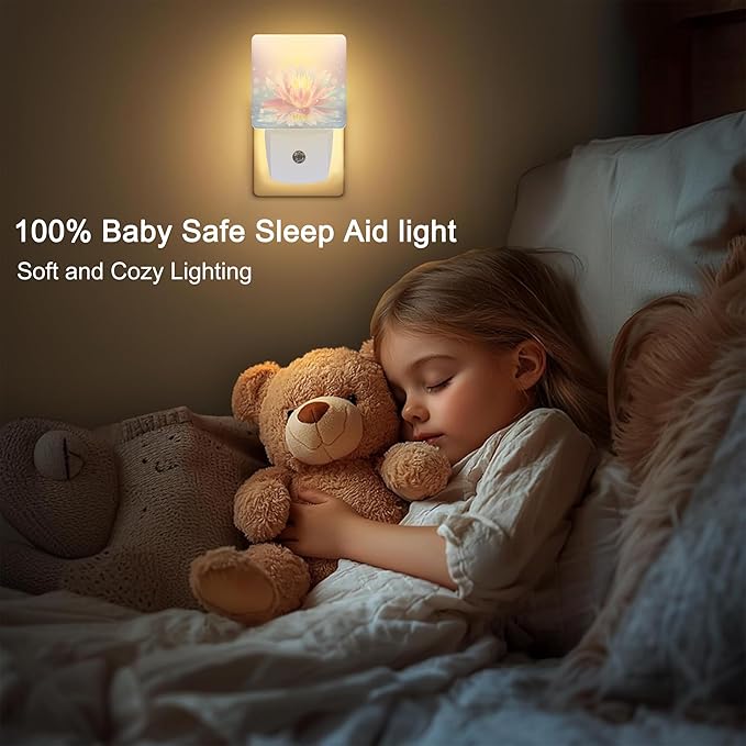 Lotus Pink Light Purple Plug in Night Light with Auto Dusk to Dawn Sensor,Warm Night Lights for Boys Girls Bedroom Bathroom Hallway Kids Room Gifts