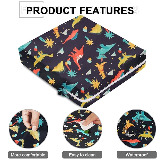 Toddler Booster Seat for Dining Table, Kids Booster Seat for Kitchen Chair with Backrest and Adjustable Straps, Non-Slip Portable PU Waterproof Travel Camping Eating Baby Booster Increasing Cushion