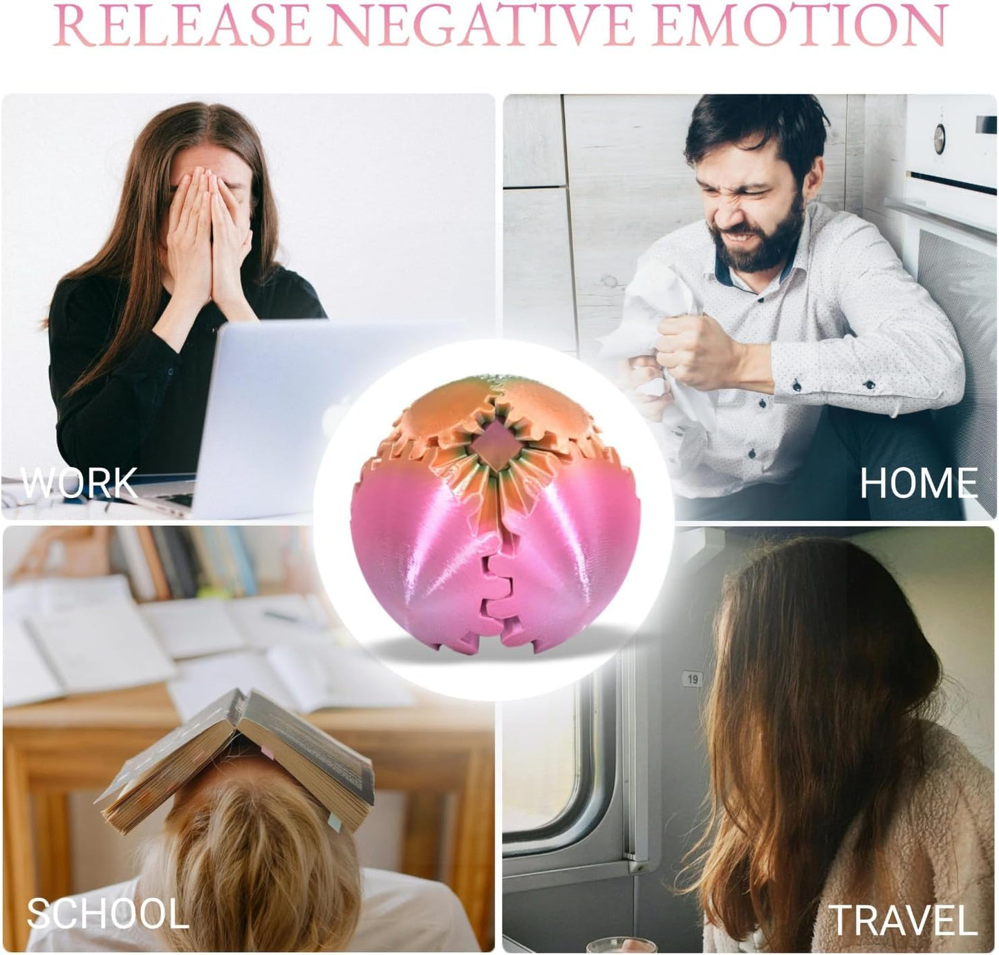 3D Printed Gear Ball, Gear Sphere Fidget Toy Stress Relif Toy for ADHD, Anxiety Relaxing Toy for Adults at Work/Study/Travel, Rainbow Color