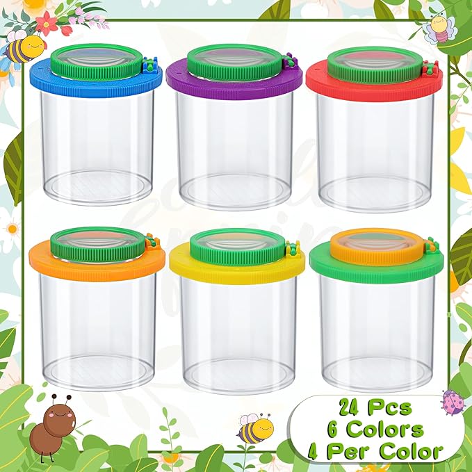 Coopay 24 Pieces Magnifying Insect Box - Bug Viewer, Critter Insect Cage, Container, Bug Catcher Cage, Jar Collecting Kit for Children, Kids Science Nature Exploration Tools