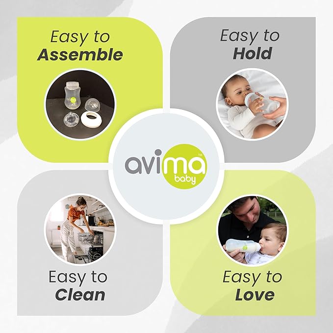 Avima Baby 12 oz Anti Colic Baby Bottles for Breastfed Babies - Fast Flow Nipples, Wide Neck Bottle, BPA Free - 9-12 Months, Stage 3 (Set of 6)