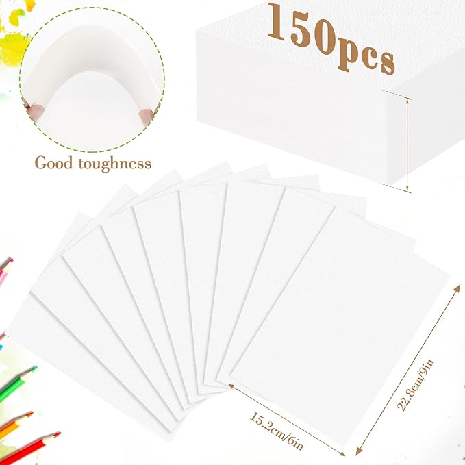 150PCS 9x6 Watercolor Paper Bulk, 140lb/300g Cold Press Thick Water Color Paper Pad for Kid Child Adult, White Art Paper for Drawing Painting Markers Gouache, Textured Cotton Paper Sheets