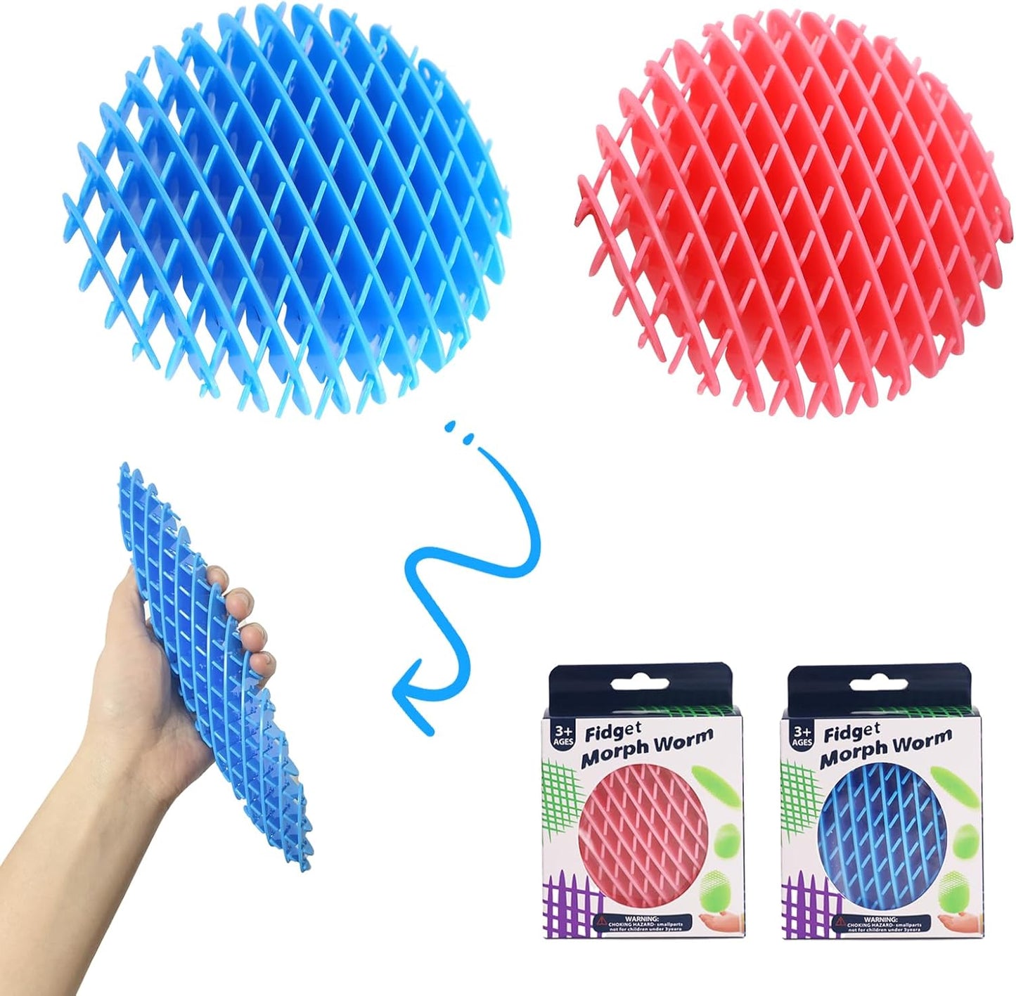 Fidget Worm Toy 2 Pack, Sensory Slug Fidget Toy, Funny Pocket Fidget Toy, Resistance Fidget Toy Anxiety & Stress Relief Toys, EDC Executive Desk Toys (Pink+Blue)