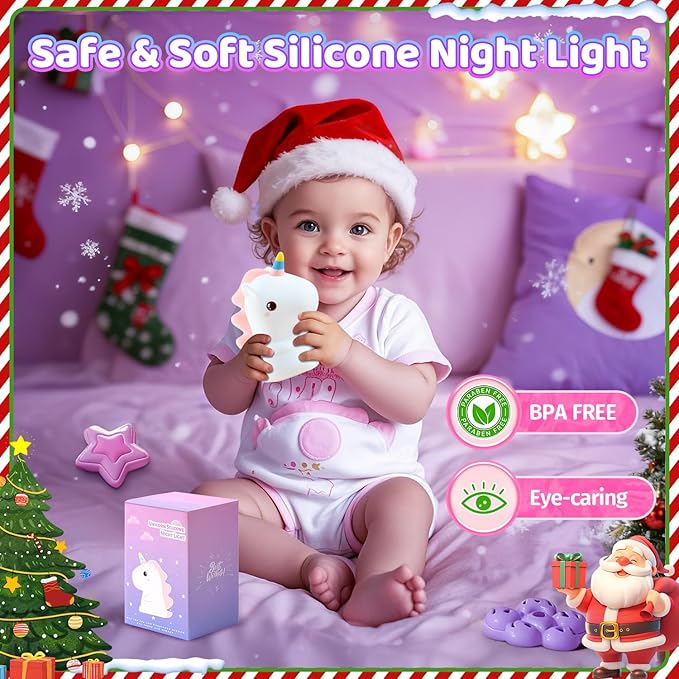 Unicorn Toys for Girls Age 4-6, 16 Colors Night Light for Kids Night Light, Silicone+Dimmable Toys for Girls, Toddler, Baby, Rechargeable Nightlight for Kids Room