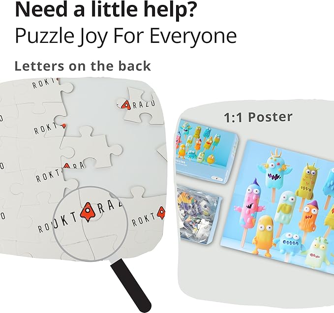 100 Pieces Jigsaw Puzzles, Large Pieces, Puzzles for Beginners, Easy Puzzles for Kids and Seniors, Family Game Nights, Finish Size 15.7 x 11.8 in (Monster Popsicles)