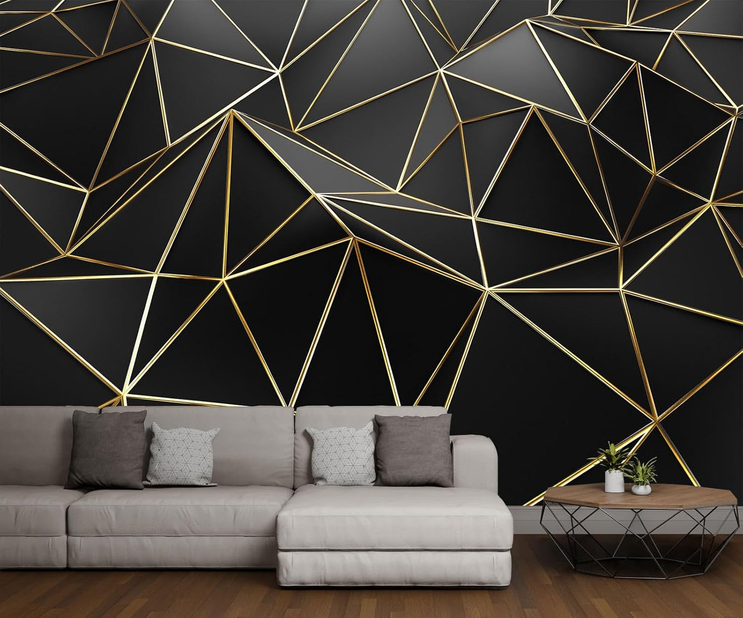 Black Geometric 3D Mural Wallpaper for Bedroom Living Room TV Background Home Decorations(Not Self-Adhesive)