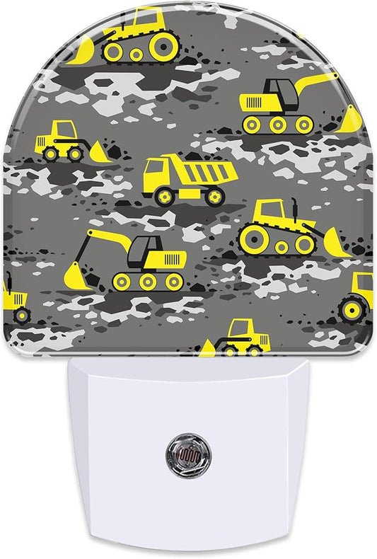Cartoon Construction Vehicles Night Light for Kids,Excavator Loader and Truck Night Light Plug in with Dusk to Dawn Sensor,0.5w Energy Saving Nightlight for Boys Girls Home Decor
