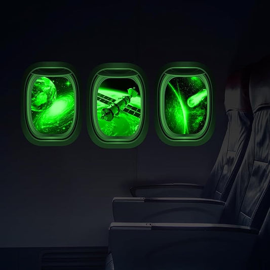 Glow in The Dark 3D Space Wall Decals, Set of 3 Galaxy Window Stickers for Wall, Space Themed Room Decor for Kids Boys (Green)
