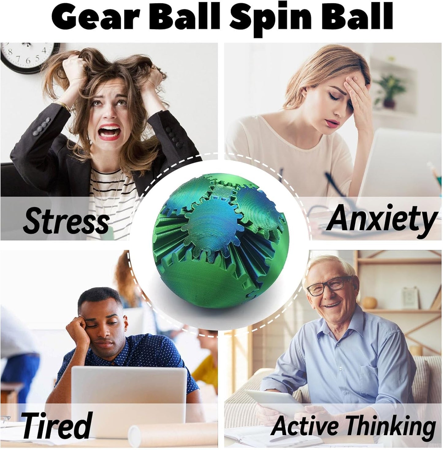 3D Printed Gear Ball Spin Ball, 4inch Large Gear Ball Fidget Toy, Gear Sphere Cube Puzzle, Gearball Fidget Desk Toy, Gearsphere Steampunk Whirling Wonder Fidget Stress Ball (Blue Hot Pink)