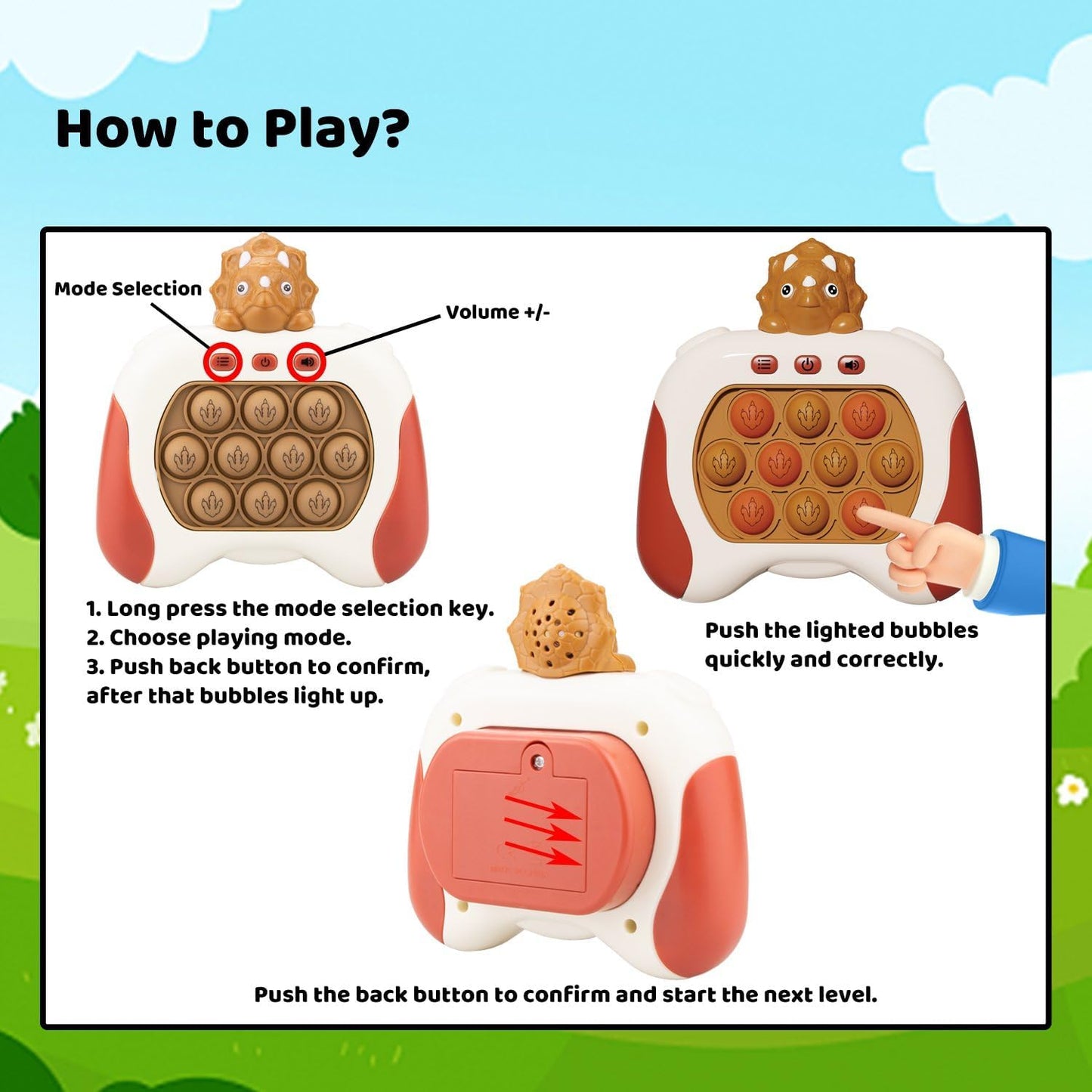 Fast Quick Push Bubble Pop Fidget Toy, Electronic Light Up Game Console, Cool Birthday Present for 6 7 8 9 10-12 Year Boys and Girls Pop Up Stress Relief Toy, Concentration Speed Puzzle Game for Kids