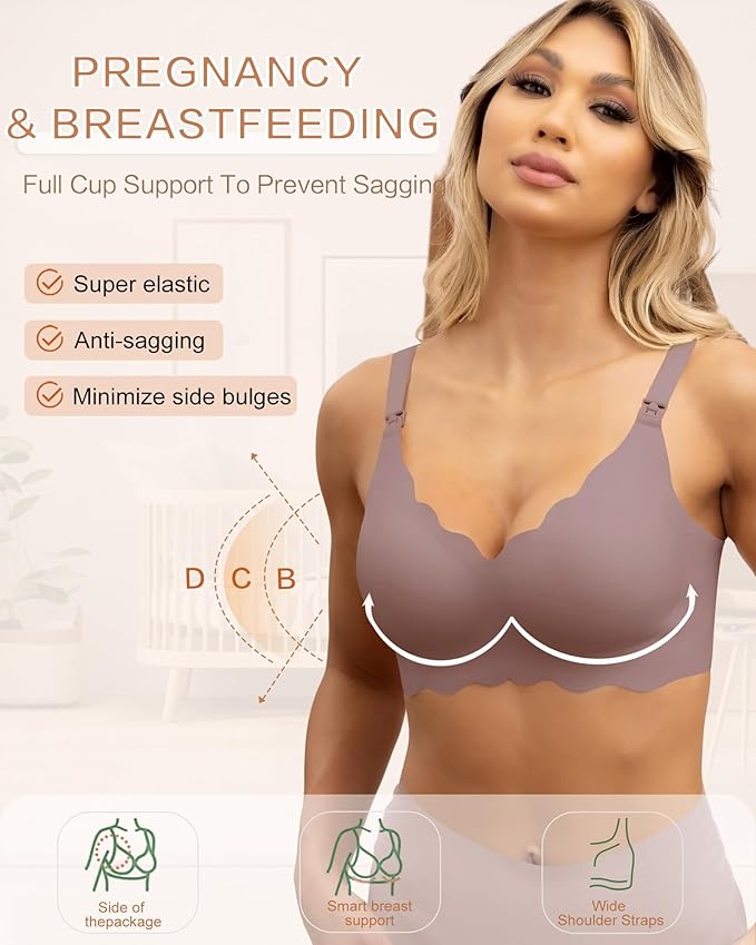 As Fairy Nursing Bras for Breastfeeding Wavy Seamless Comfort Maternity Bralette Wireless Pregnancy Sleep Bra with Support