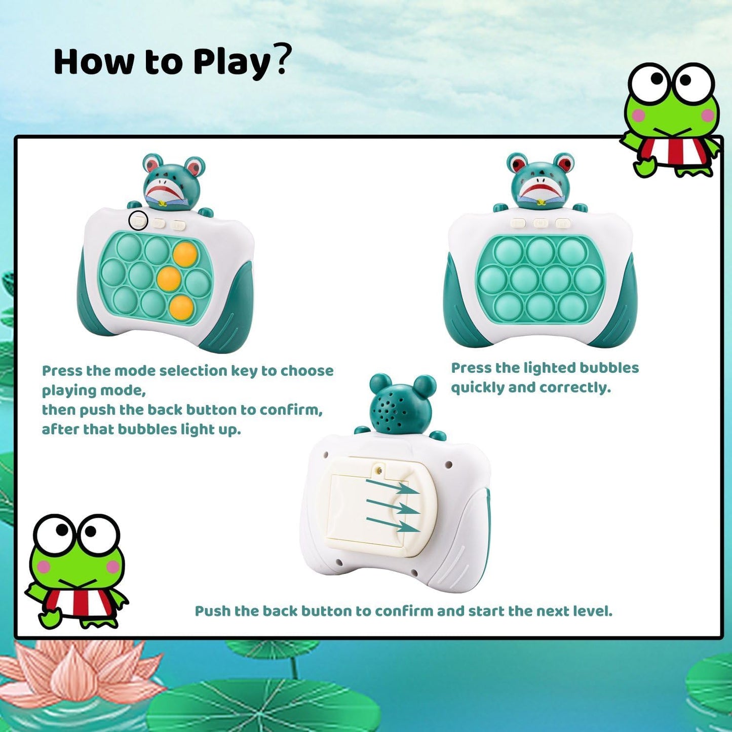 Fast Push Bubbles Pop Fidget Toy It Game, Quick Push Light Up Pop Interactive Sensory Toy, Fast Push Button Game for Kids Adult, Stress Relief Handheld Game Present Toy for 3 4 5 6 7 Year Boy Girl