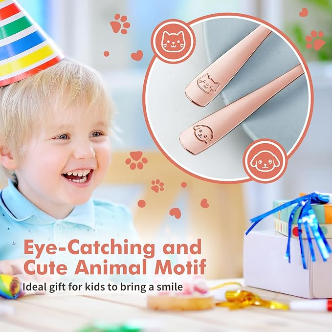 DRKIO Stainless Steel Toddler Utensils Set - 12 Pieces Kids Silverware Set Children Safe Food Grade Small Forks and Spoons Dishwasher Safe Mirror Polished