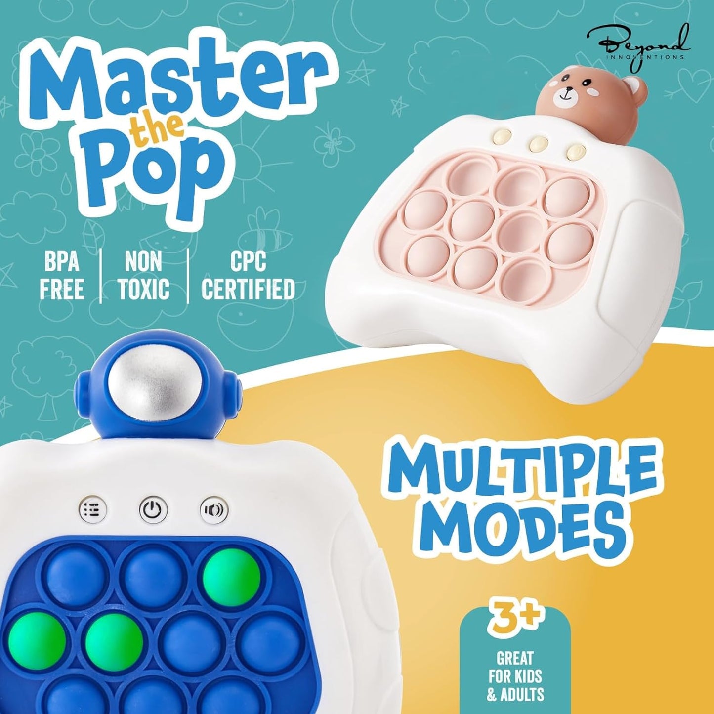 Fast Push Game | Pop It Game Light Up Fidget Toy | The Fidget Game | Quick Push Bubble Game for Educational and Memory Growth | Speed Push Pop Game Push Game Fidget Toy (Blue Astronaut)