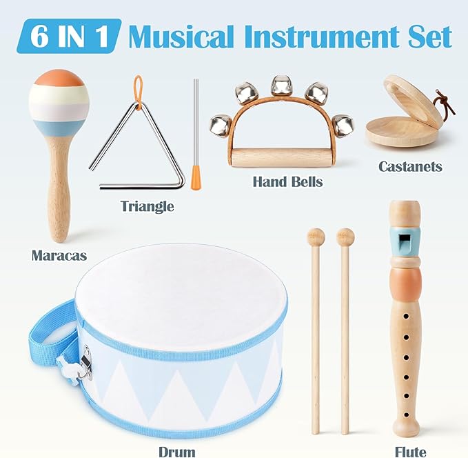 Drum Set for Boys - Toys for 2 3 Year Old Boy Birthday Gifts - Wooden Montessori Musical Instruments for Toddlers 2-4, Preschool Musical Toys with Snare Drum for Kids Age 3-5