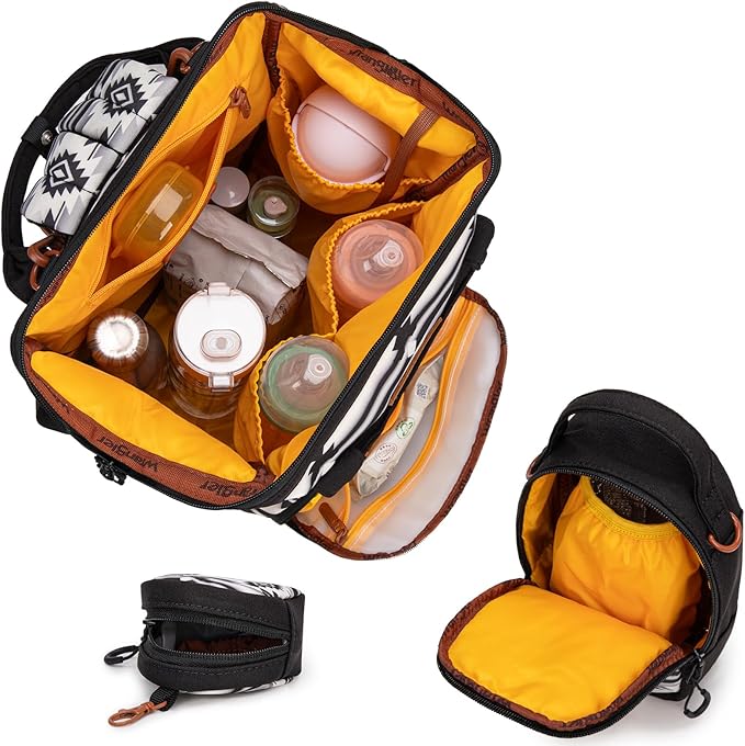 Montana West Wrangler Callie Diaper Bag Backpack with Pacifier Case, Crossbody Bottle Bag and Stroller Straps Western Pattern Multifunction Baby Travel Bag Set WG2215-9110BK