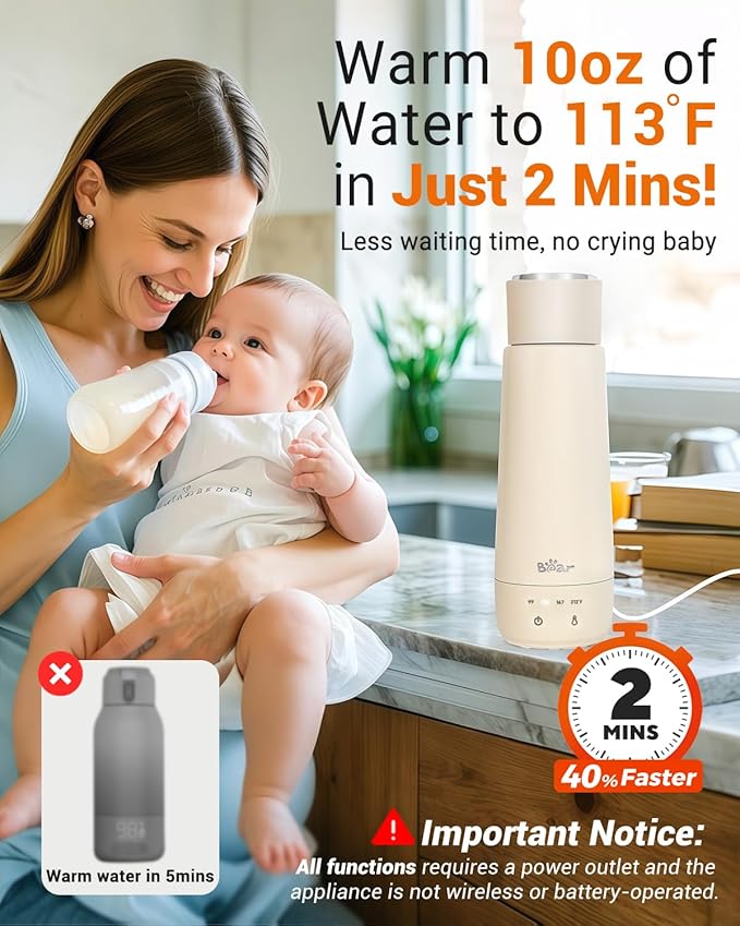 Bear Milk Warmer, Fast Water Warmer for Baby Formula with 10 Oz Large Capacity, Accurate 4 Temp Setting and Automaticlly Keep Warm, Compact Bottle Warmer(No Battery, 110V Only)