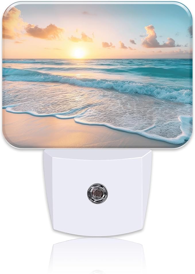 Sunrise Over Beach Plug in Night Lights, Beautiful Beach Nightlight Plug Into Wall Dusk to Dawn Sensor for Kid Girls Boys Women Men Bedroom, Hallway, Kitchen, Bathroom, Stairs Decor