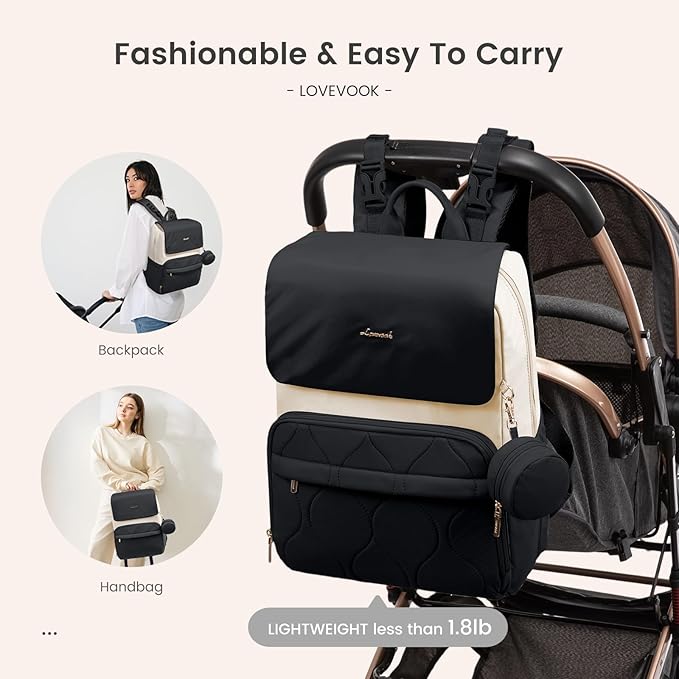 LOVEVOOK Diaper Bag Backpack, Baby Travel Bags for Boys & Girl, Toddler Waterproof Diaper Bag w/Changing Pad (Black, 15.6''-Small)