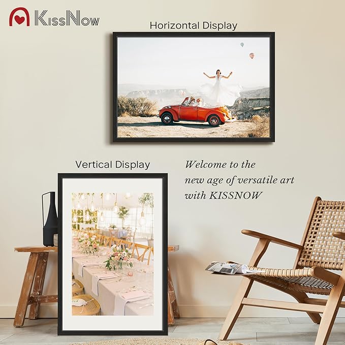 24x36 Poster Frame 2 Pack, Textured Black Solid Wood Picture Frame, Wall Hanging