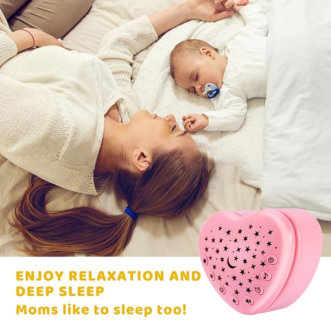 A13 White Noise Machine & Baby Sleep Soother with 15 Soothing Sounds & Projector LED Star Night Light, Cry Sensor, Rechargeable Lithium Battery, Portable for Baby Gifts, Children, Toddlers (Pink)