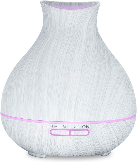 BZseed Aromatherapy Essential Oil Diffuser 550ml 12 Hours White Wood Grain Aroma Diffuser with Timer for Large Room, Home, Baby Bedroom, Waterless Auto Shut-Off, 7 Colors Lights Changing