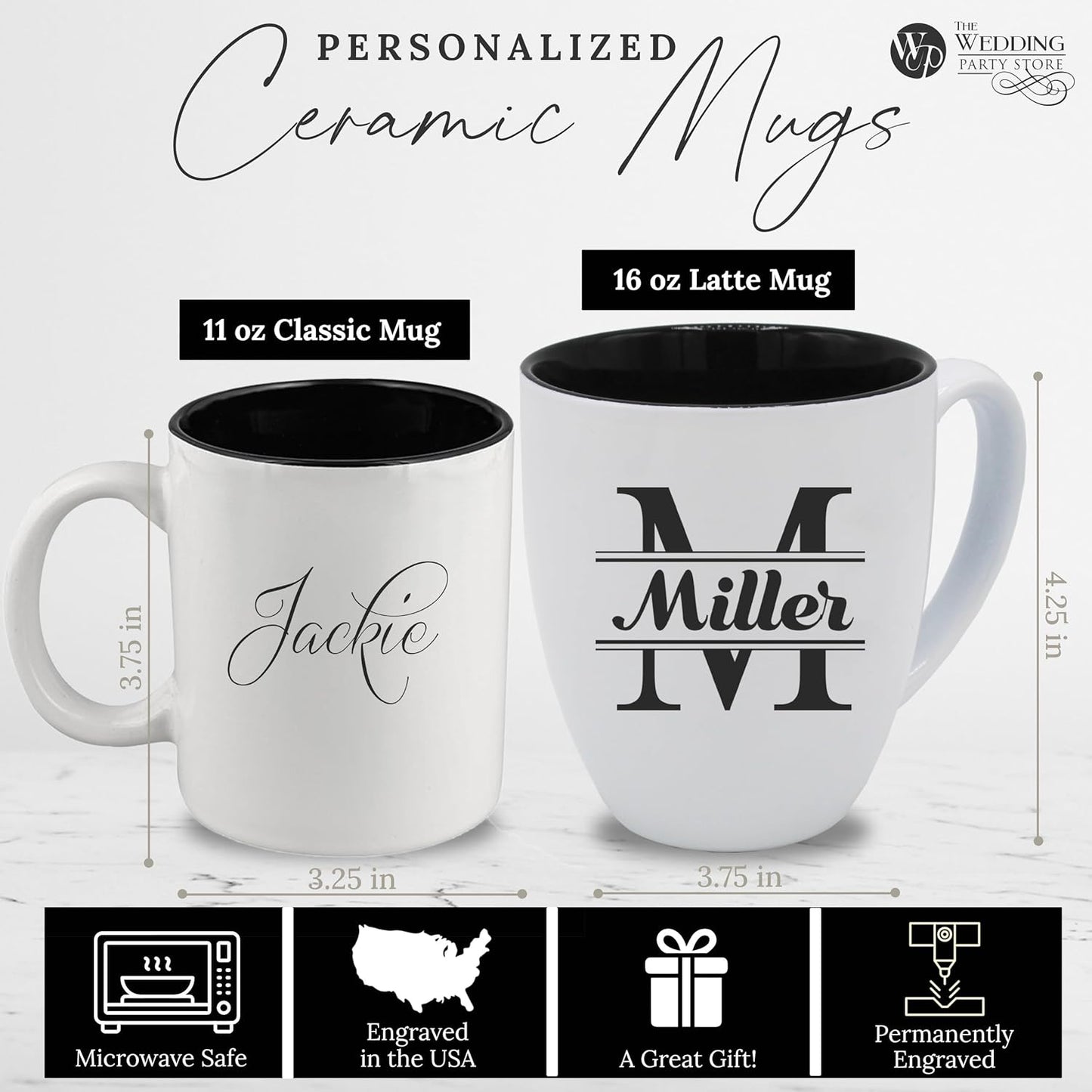 Custom Engraved Coffee Latte Mug - Personalized Coffee and Tea Cup (White)