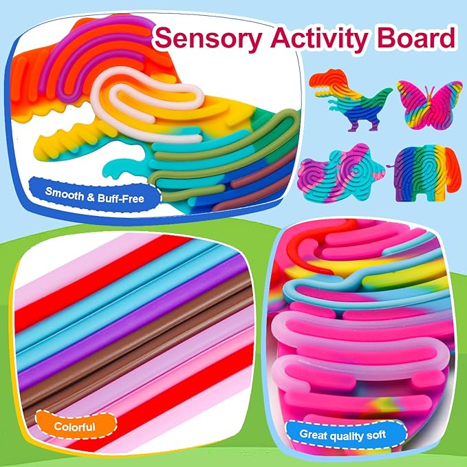 4 Pack Sensory Activity Board Toys Set, Silicone Fidget Toys Adults Toddler, Bulk Party Favors Sensory Toys for Kids 8-12, Calm Down Fidget Toy for Stress Relief ADHD and Autism