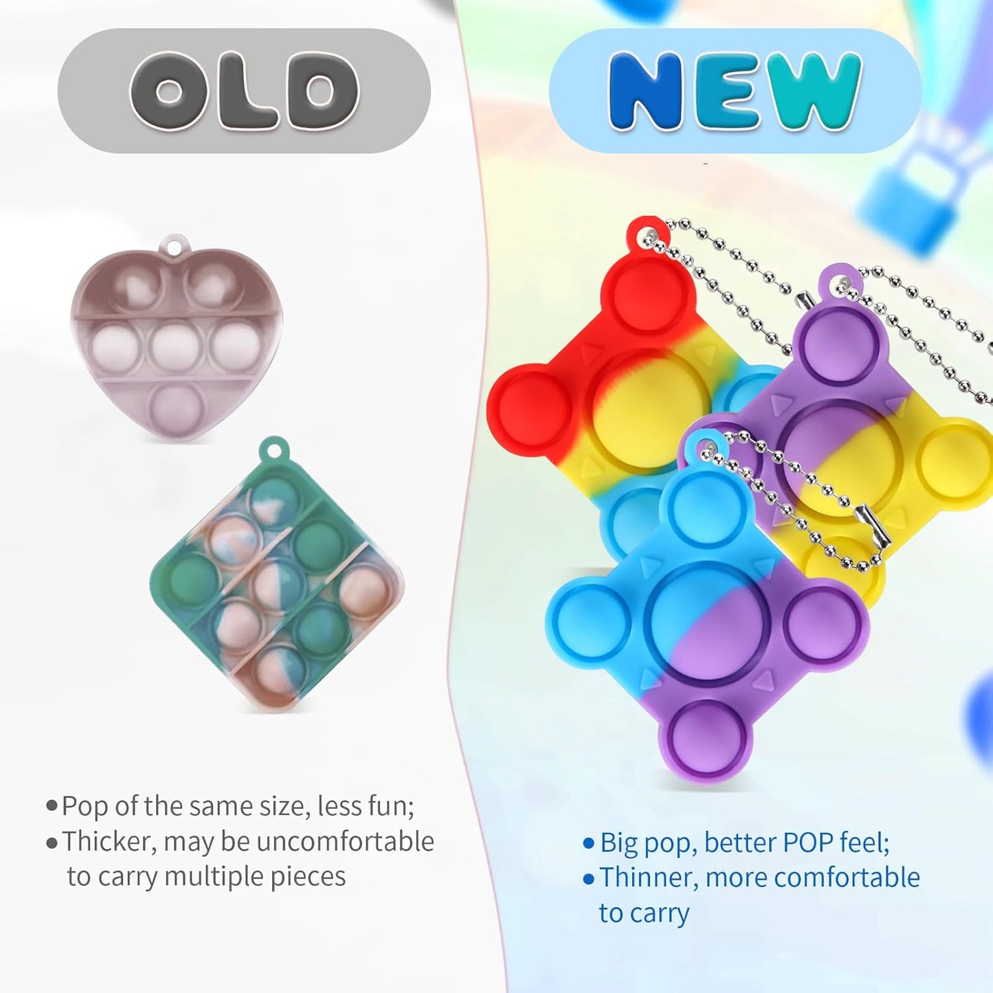 32 PCS New Mini Big Pop Fidget Toys Pack Party Favors, Silicone Squeeze Pop Bubble Fidget Bulk Sensory Toys, Pop Keychain Bubble Toy Party Bag Fillers for Kids, Wrap Pop Toy