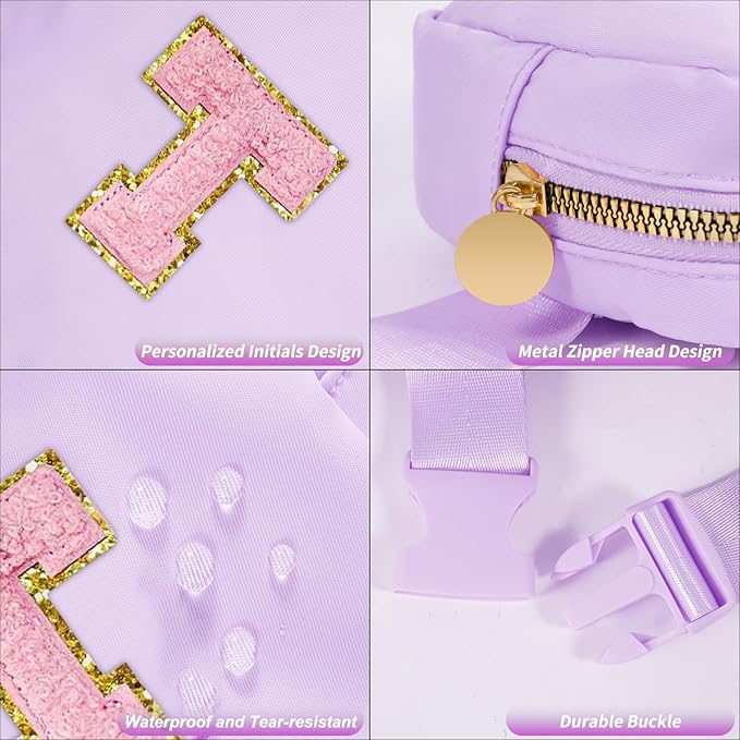 Mini Belt Bag Fanny Pack with Initials Letter Patch Small Crossbody Bags Cute Stuff Birthday Gifts for Teenager Girls Trendy Stuff for Teens - T,Lavender