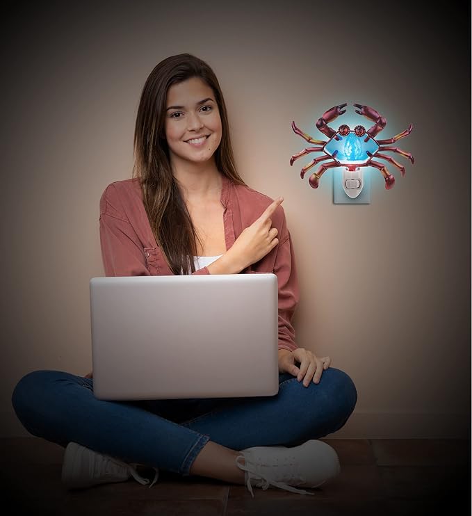 Puzzled Glass Art Night Light, Plug in Decorative Socket Lamp, Manual On & Off Portable Lights for Stairway, Bedroom, Bathroom, Nursery, Home Accessory & Kitchen Decor - Crab