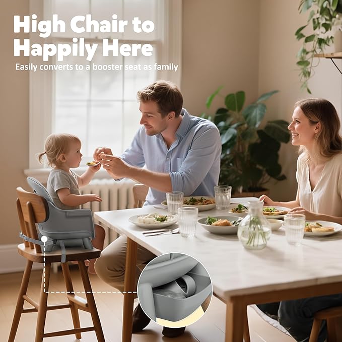 8 in 1 Wooden High Chairs for Babies Toddlers, Convertible to Booster Seat, Baby Feeding Highchair w/ 5-Point Safety Harness, Removable Tray & Cushion, Gray