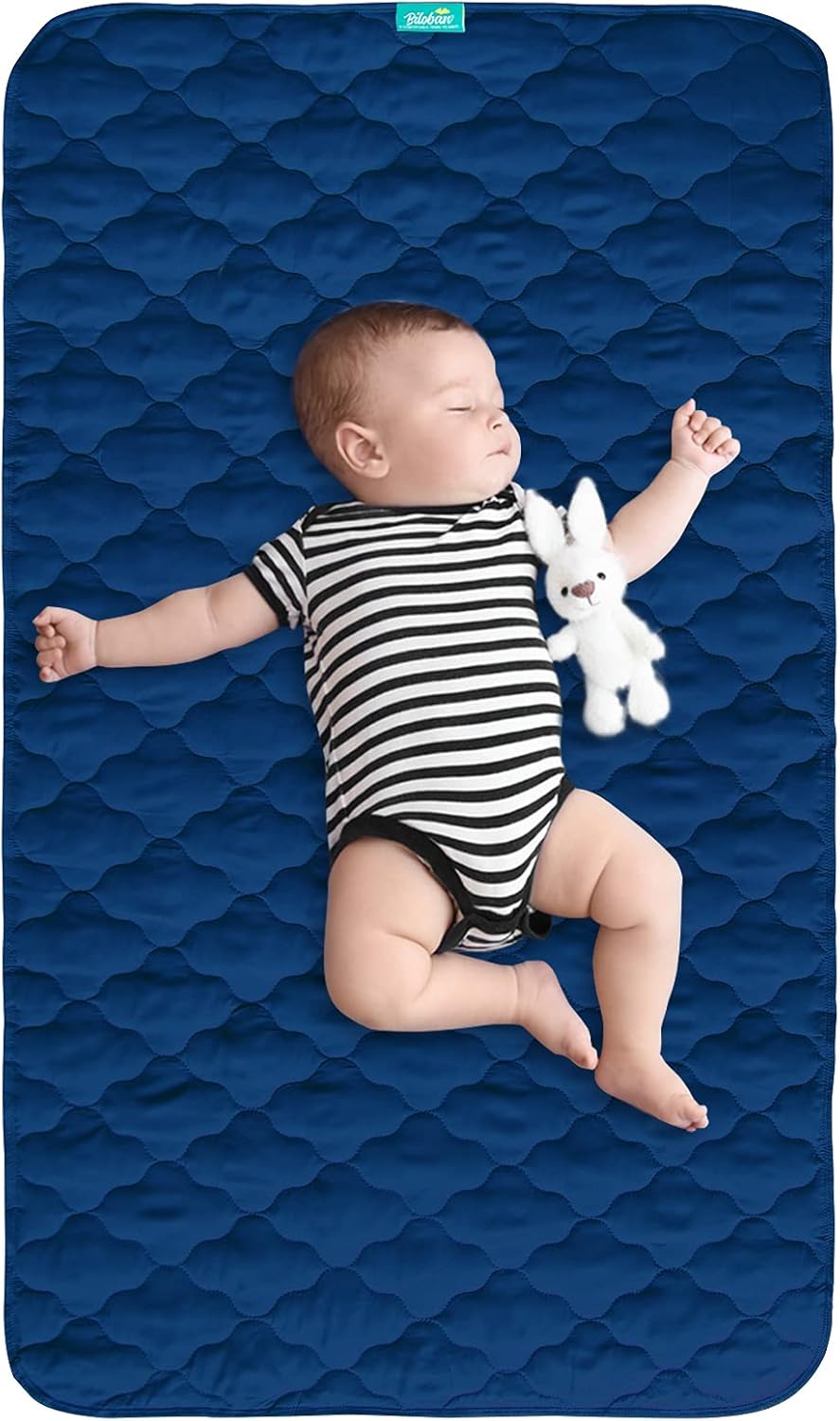Waterproof Crib Mattress Protector Pad Cover 28" x 52", Anti Slip & Absorbent Waterproof Bed Pads for Standard Crib/Toddler Bed Quilted Machine Washable (Quilted Improved Thickness) Navy