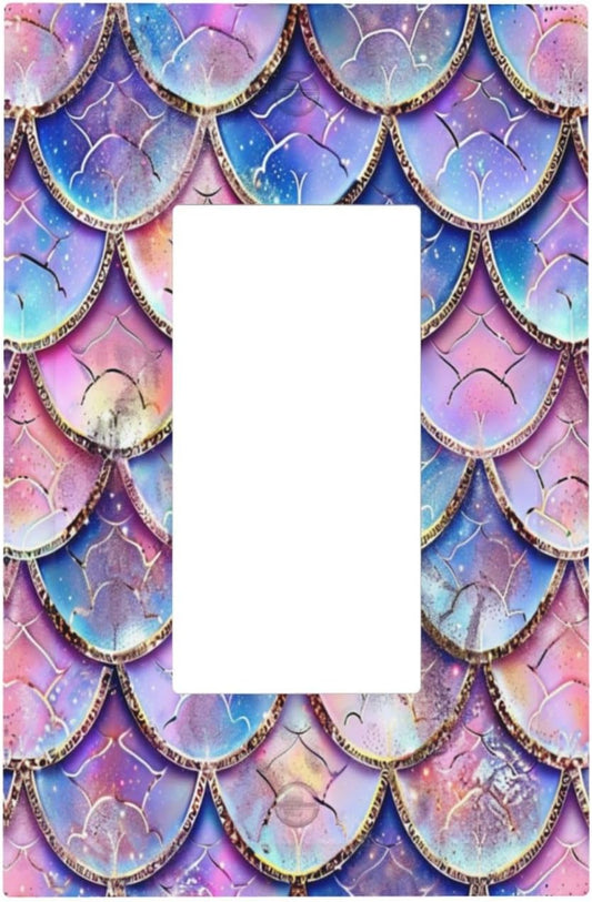 Decorative Outlet Covers Cute Pink Purple Mermaid Scales 1 Gang Single Decora GFCI Device Light Switch Covers Plate 1 Rocker Wall Plate Jumbo Faceplate for Bedroom Home Decor